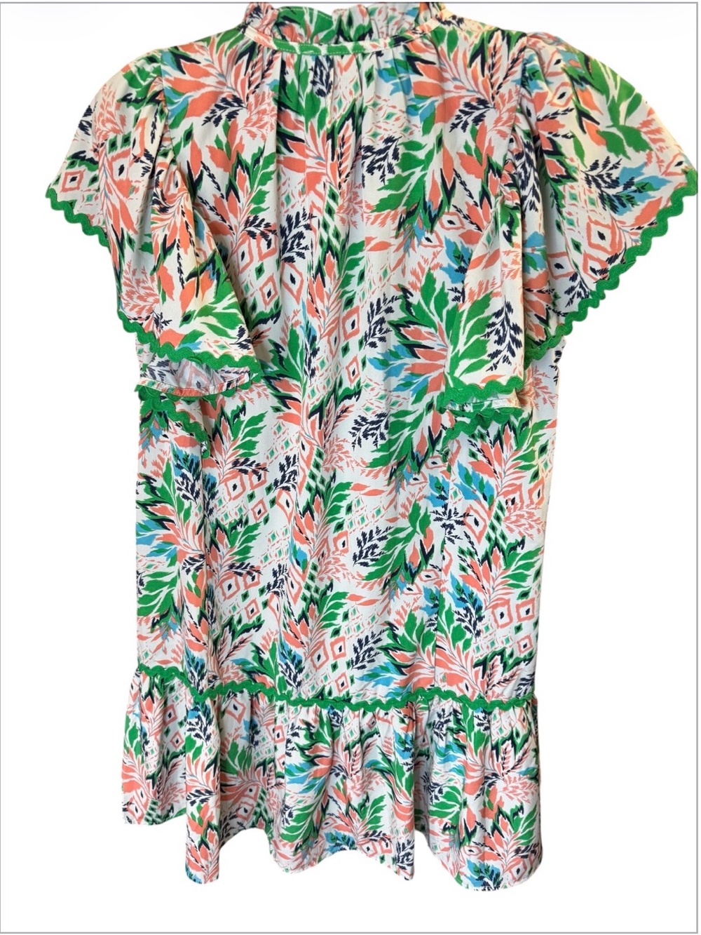 entro Leaf Print V-neck Short Midi Dress - Picture 5 of 9